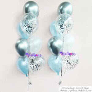 Balloon Bouquet Chrome Silver & Light Blue