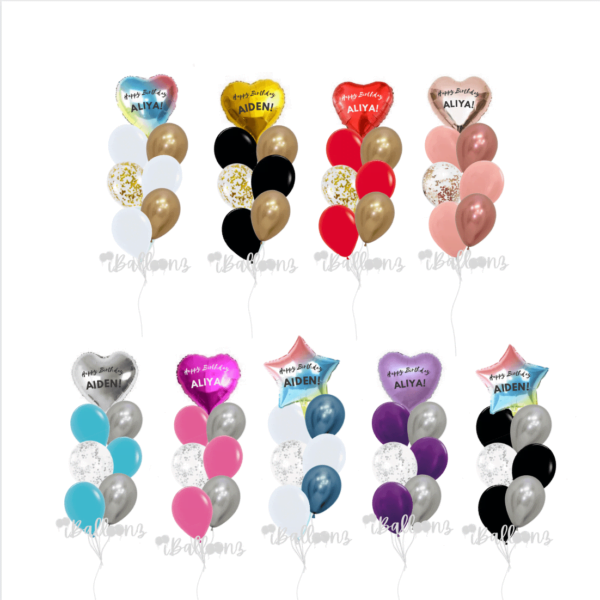chrome confetti solid helium balloon bouquet delivery kl selangor set heart star foil-balloon happy birthday anniversary