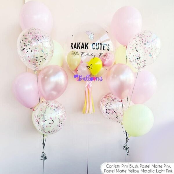confetti helium birthday anniversary get well soon congrats baby shower kids retirement proposal personalised balloon bouquet same day online delivery with bubble balloon rose pastel yellow pink