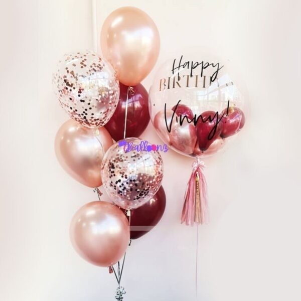 confetti helium birthday anniversary get well soon congrats baby shower kids retirement proposal personalised balloon bouquet same day online delivery with bubble balloon rose gold burgundy