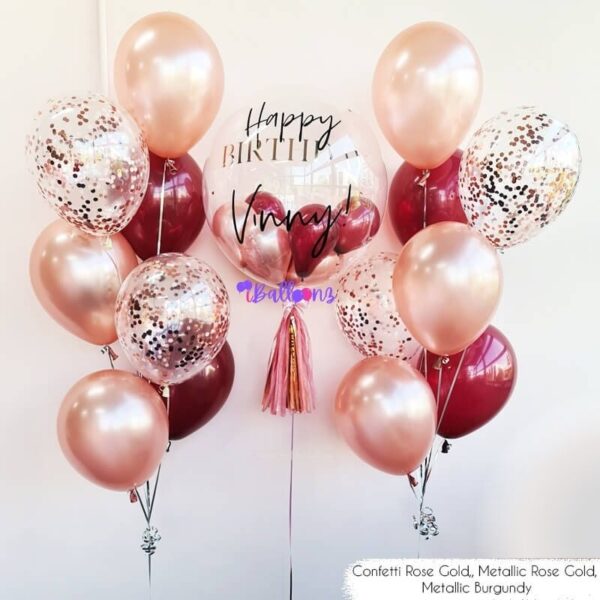 confetti helium birthday anniversary get well soon congrats baby shower kids retirement proposal personalised balloon bouquet same day online delivery with bubble balloon rose gold burgundy