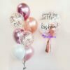 helium balloon bouquet delivery with bubble balloon chrome confetti chrome pink rose gold