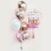 helium balloon bouquet delivery with bubble balloon chrome confetti pink rose gold