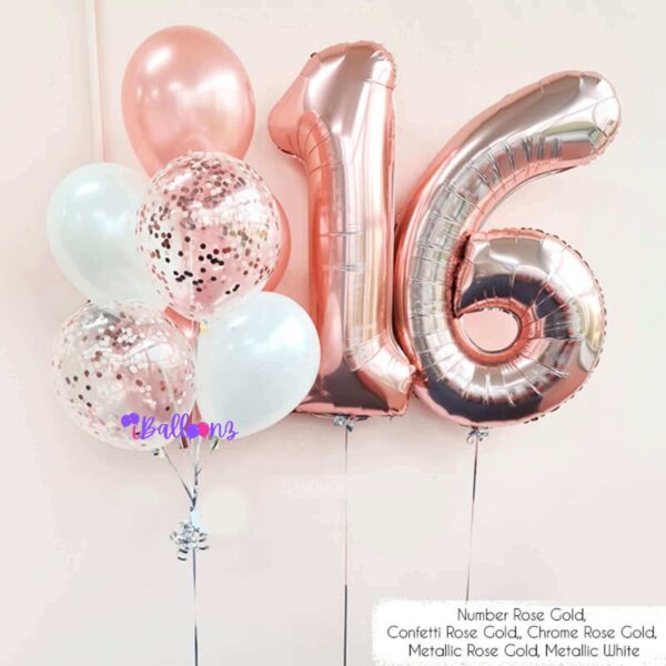 helium anniversary birthday number balloon bouquet set double number balloons rose gold 16