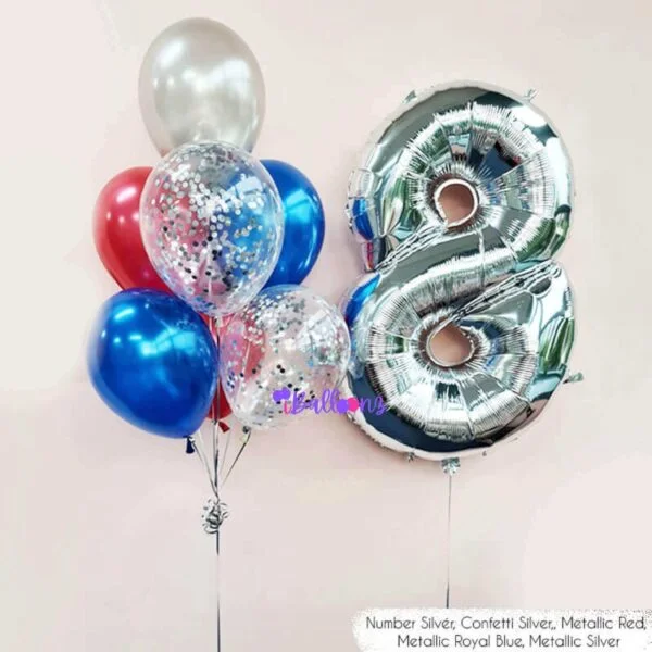 number balloon bouquet number 8 silver