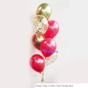 Balloon Bouquet Chrome Gold & Red