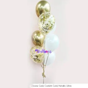 Balloon Bouquet Chrome Gold & White